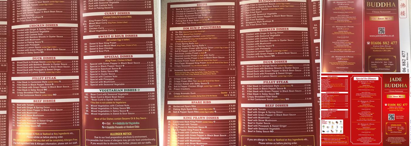 The Jade Buddha Menu