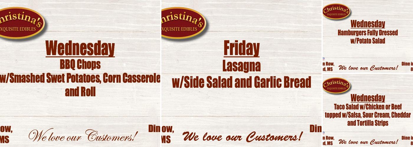 Christina's Exquisite Eatables Menu
