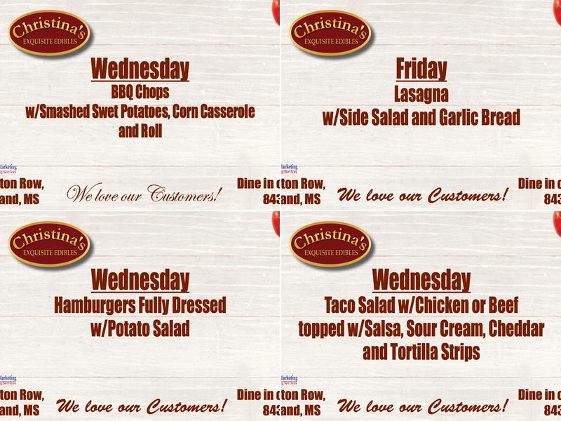 Christina's Exquisite Eatables Menu