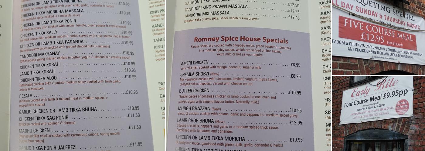 Romney Spice Menu