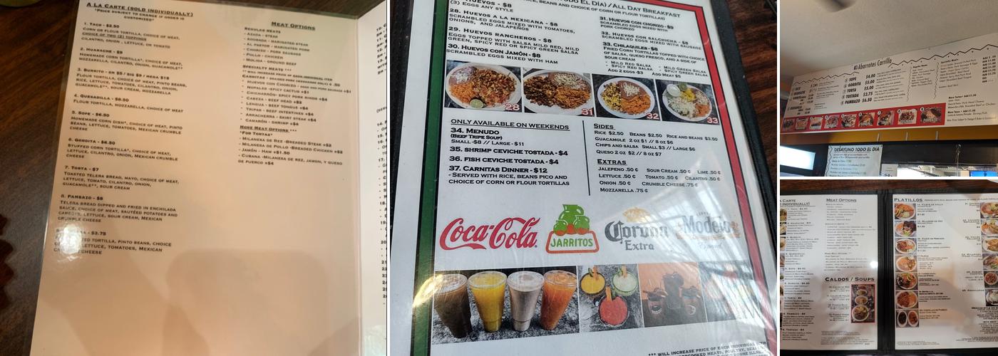 Abarrotes Carrillo Menu