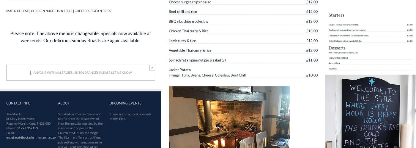 The Star Inn Menu