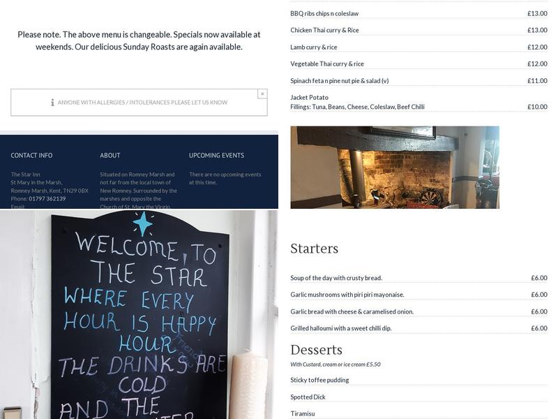 The Star Inn Menu