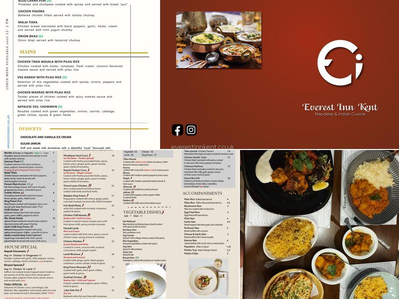 Everest Inn Hythe Menu