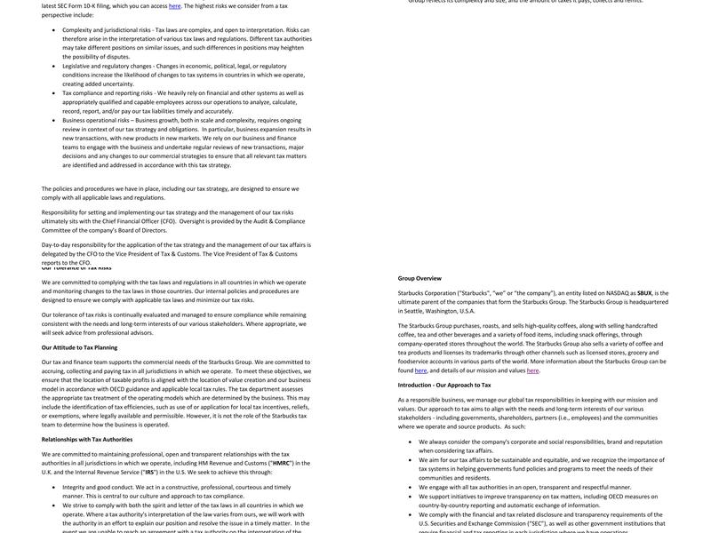 Starbucks Coffee Menu