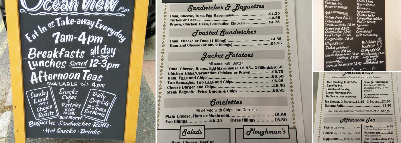 Ocean view bakery & restaurant Menu