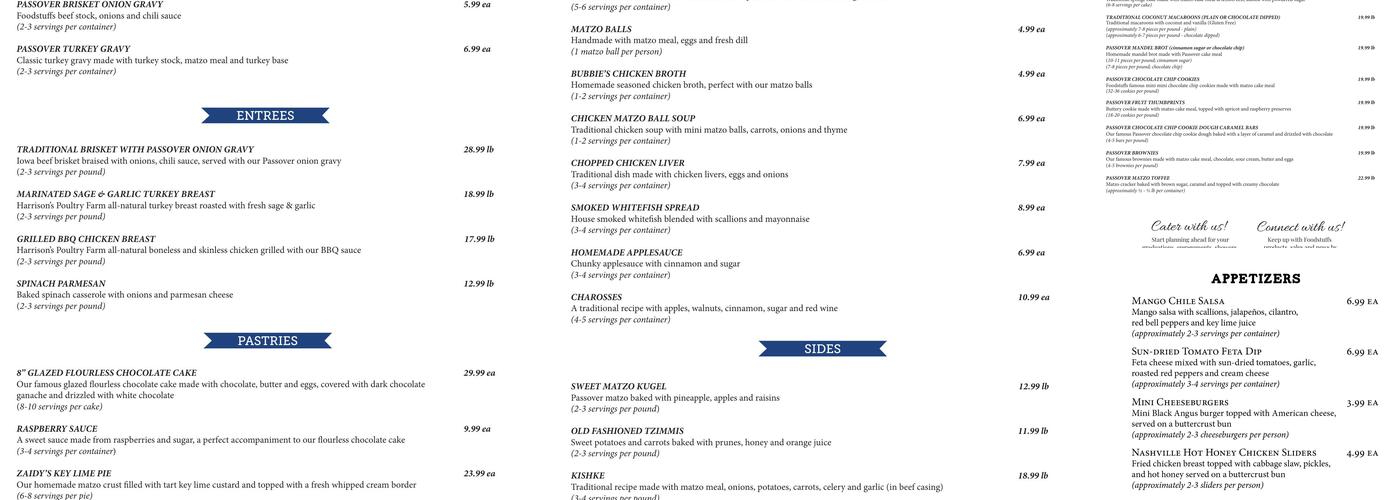 Foodstuffs Gourmet Foods & Catering Menu