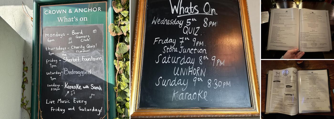 The Crown & Anchor Menu