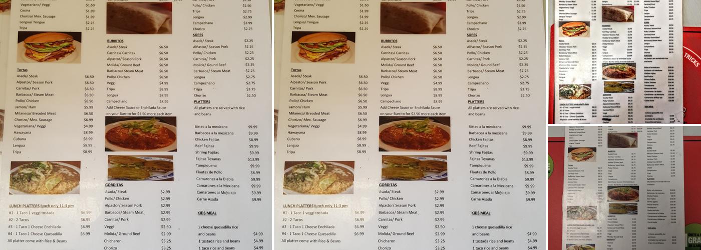 Tex Mex Menu