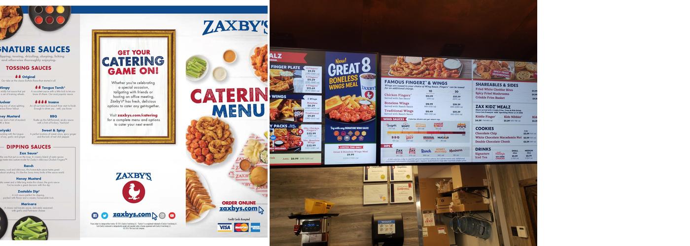 Zaxbys Chicken Fingers & Buffalo Wings Menu