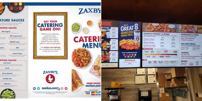 Zaxbys Chicken Fingers & Buffalo Wings Menu