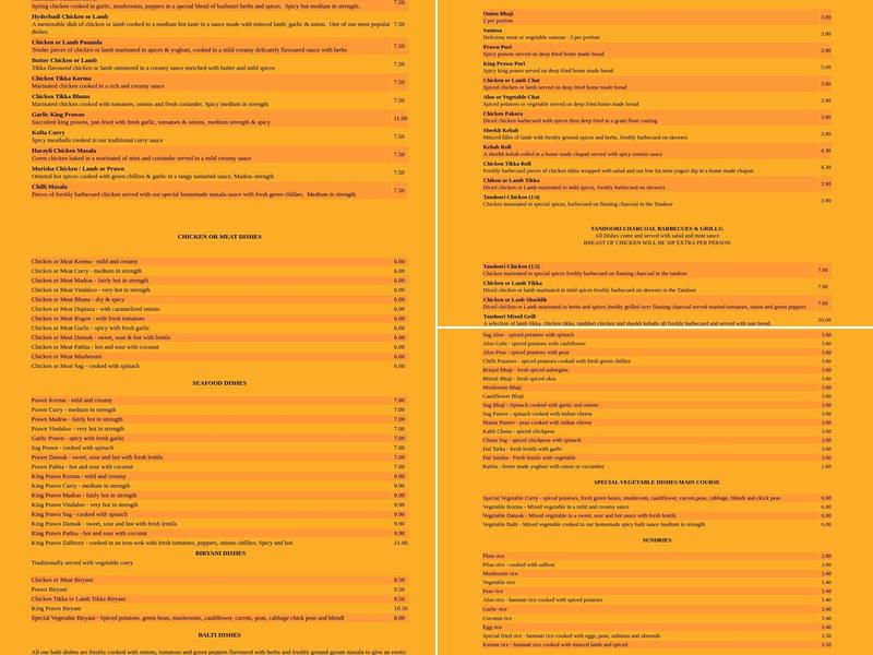 Ayshea Tandoori Menu