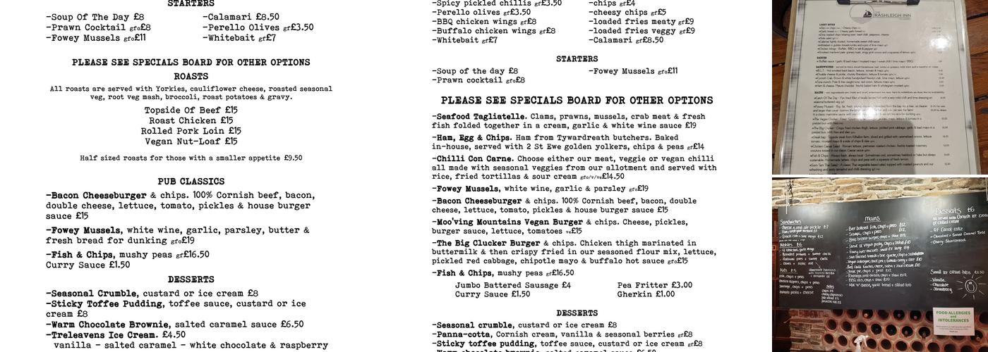 Rashleigh Inn Menu