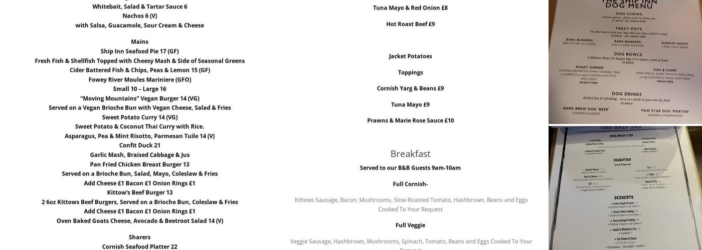 The Ship Inn Menu