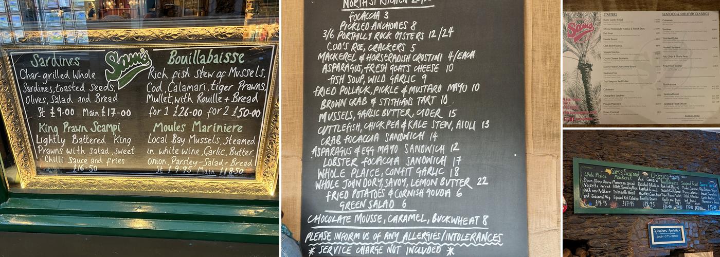 Sam's Fowey Menu