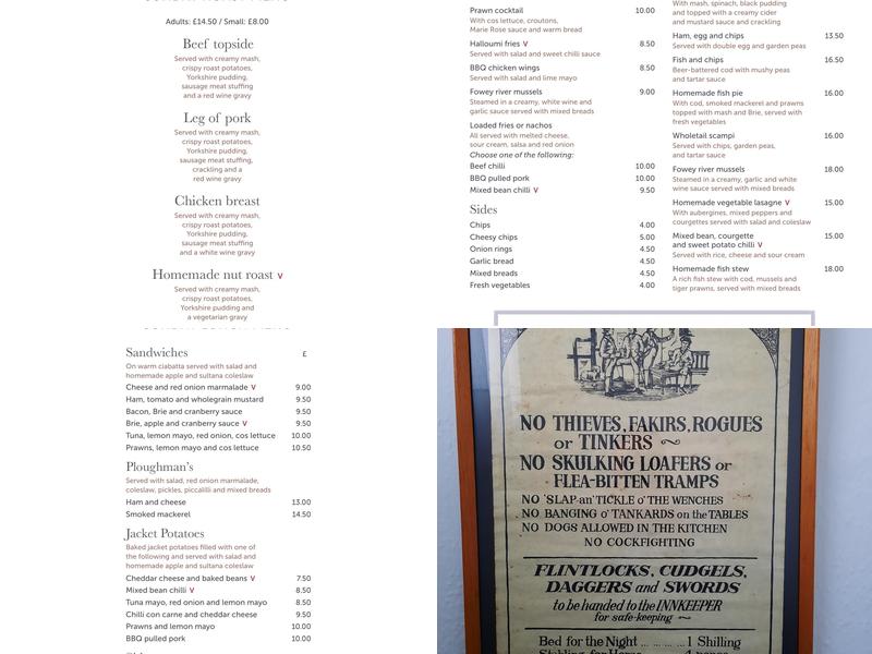 The Lugger Inn Fowey Menu