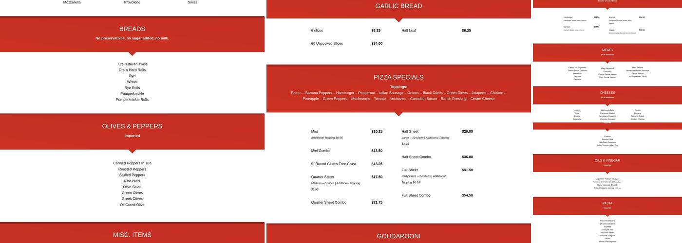 Orsi's Italian Bakery & Pizzeria Menu
