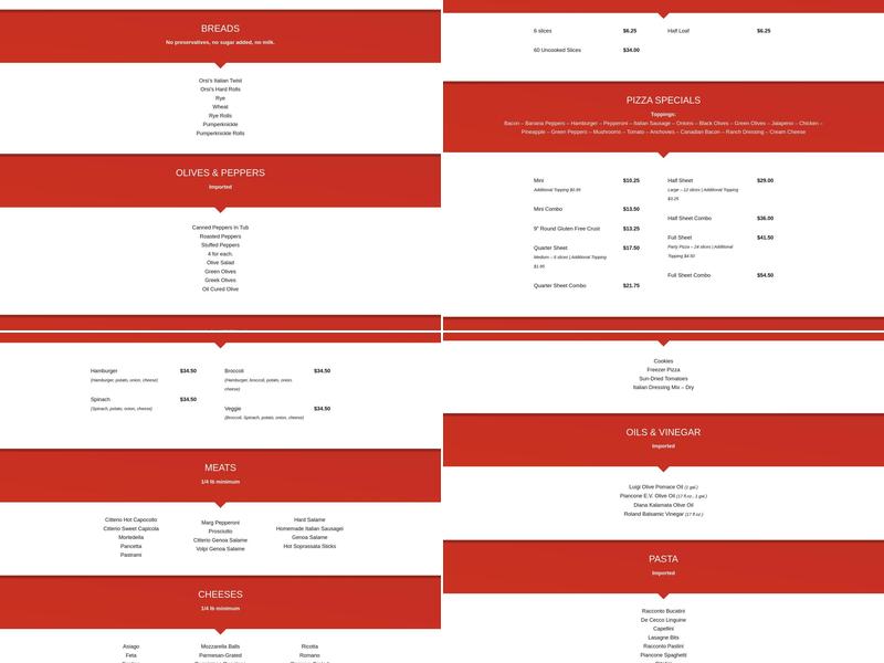 Orsi's Italian Bakery & Pizzeria Menu