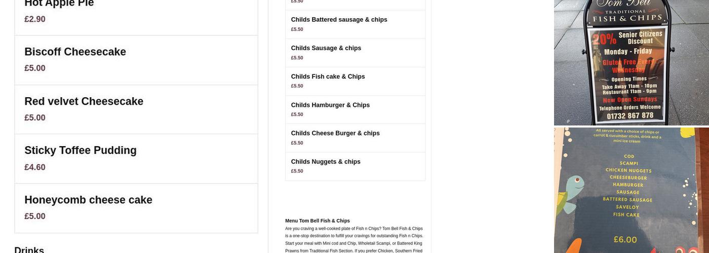 Tom Bell Traditional Fish & Chips Menu