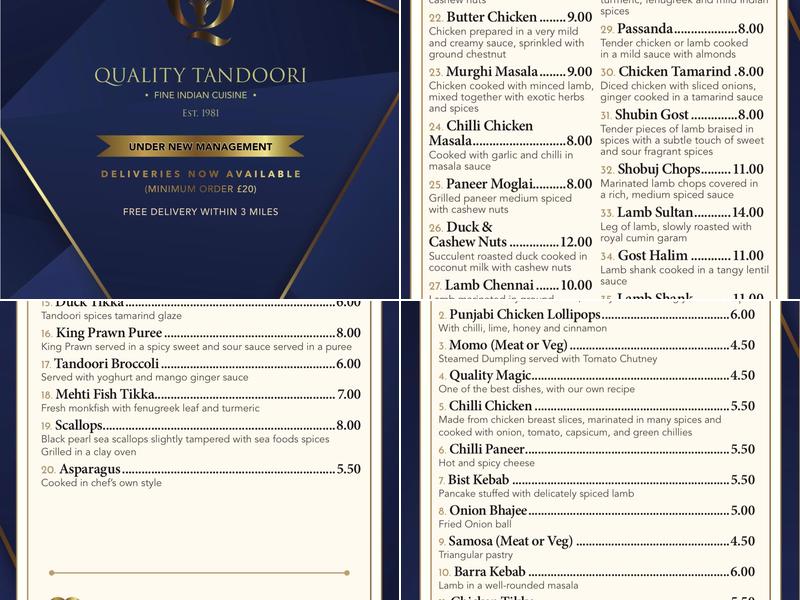 Quality Tandoori Menu