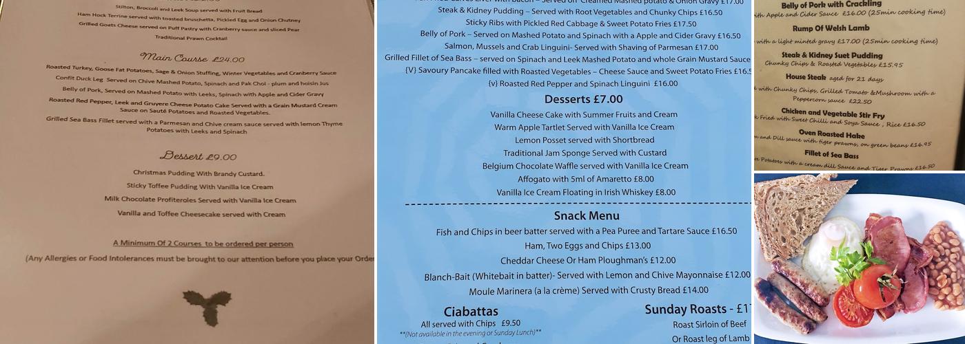 Greyhound Hever Restaurant and Rooms Menu