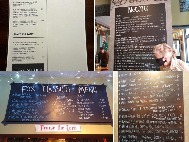 The Fox Eating and Drinking House Menu
