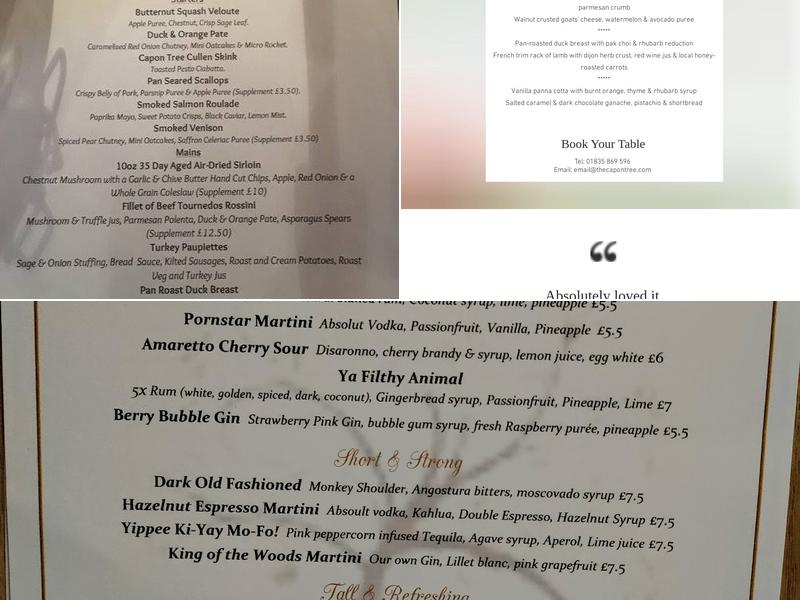 The Capon Tree Town House Menu