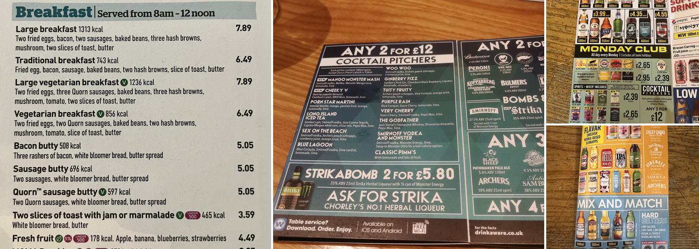 The Central Bar - JD Wetherspoon Menu