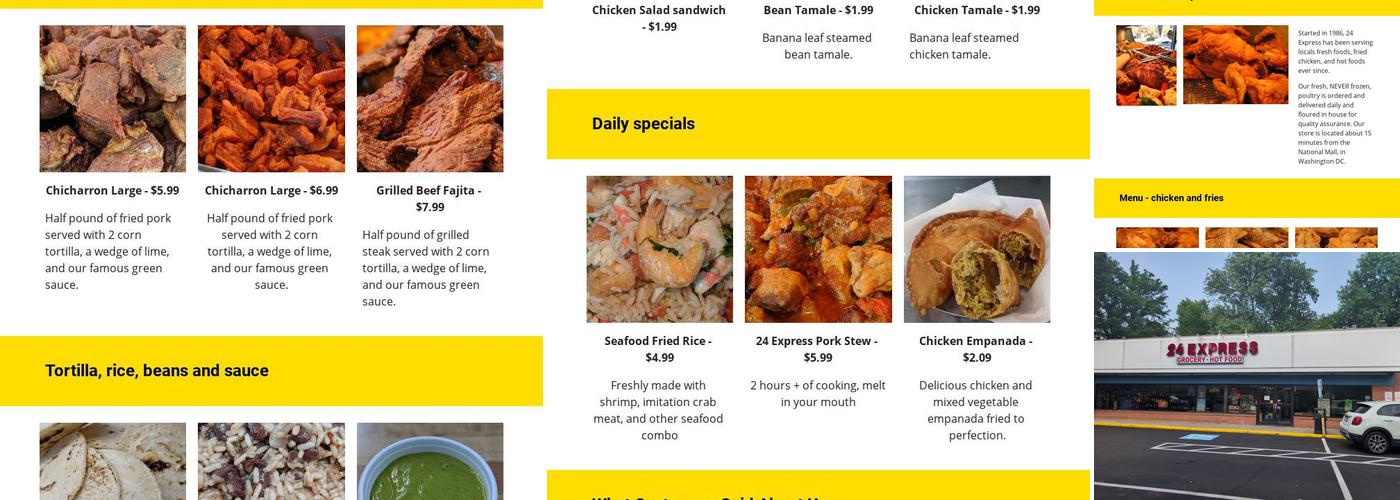 24 Express Food Store Menu