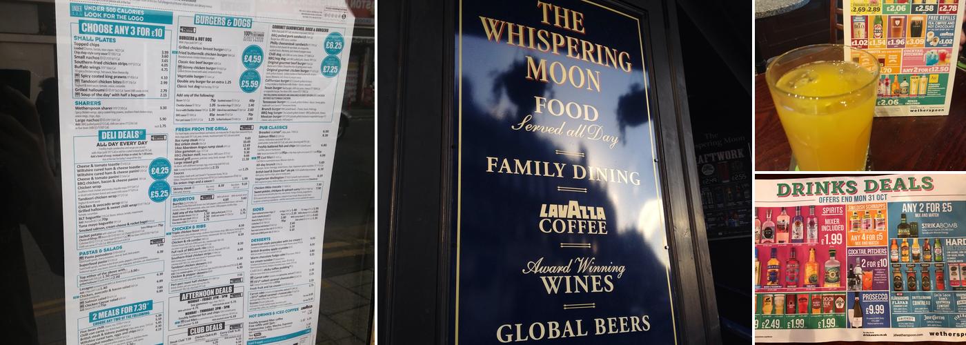The Whispering Moon - JD Wetherspoon Menu