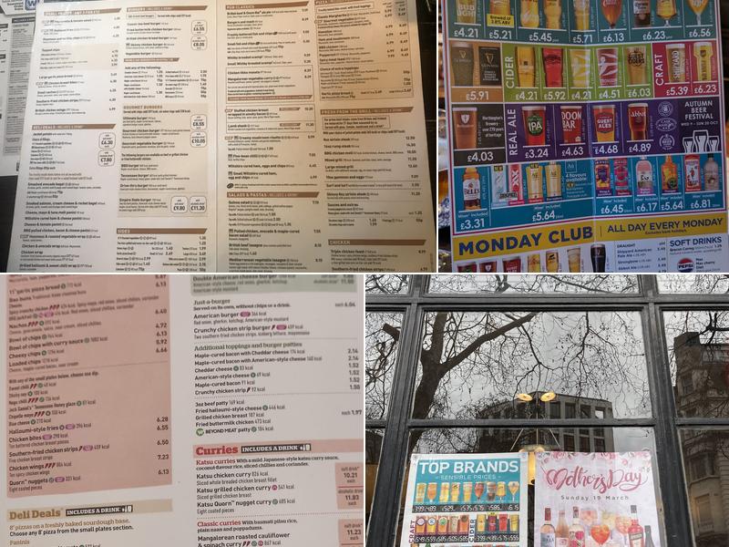 Shakespeare's Head - JD Wetherspoon Menu