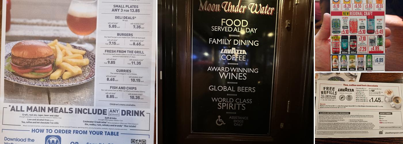 The Moon Under Water - JD Wetherspoon Menu