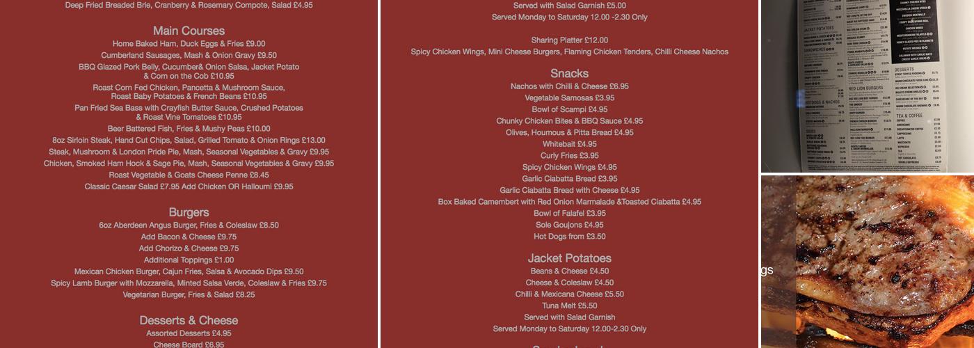 The Red Lion Menu