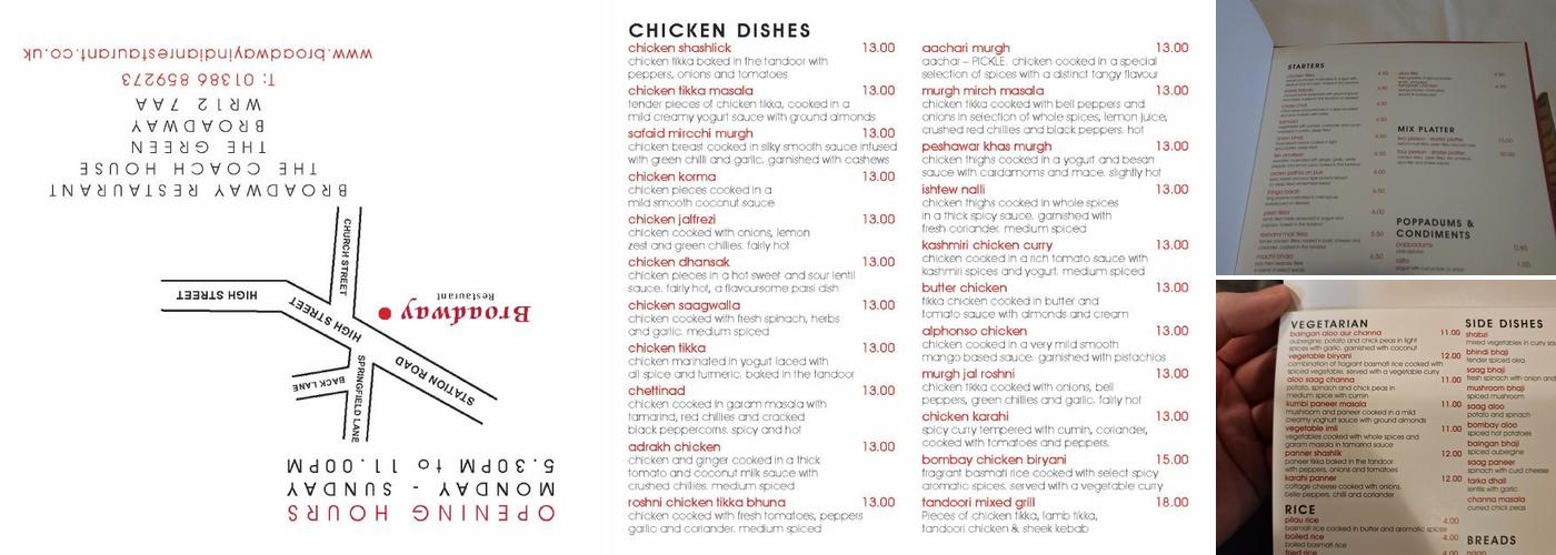 The Broadway Indian Restuarant Menu