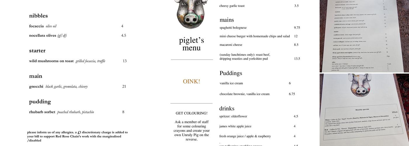 The Unruly Pig Menu