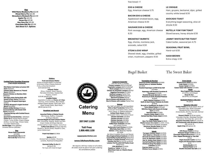 H B Provisions Menu