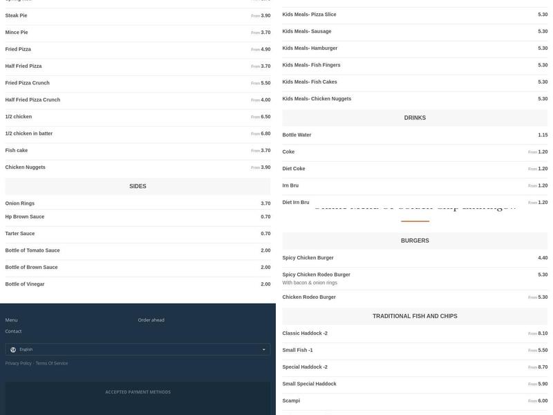 Golden Chip Linlithgow Menu