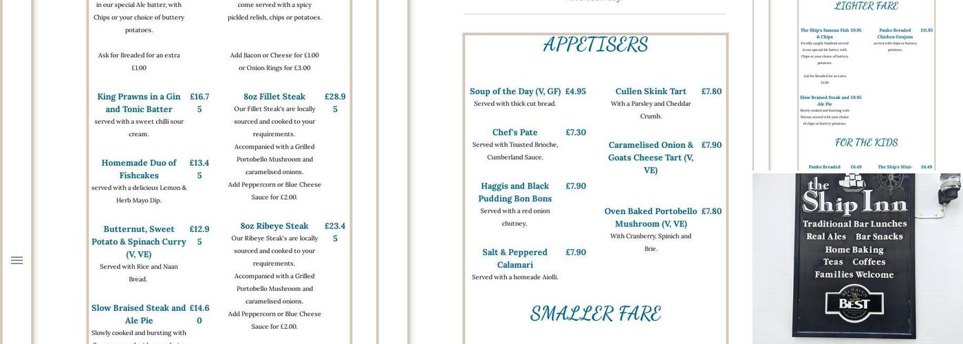 The Ship Inn Menu