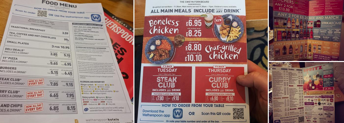 The Sweyn Forkbeard - JD Wetherspoon Menu