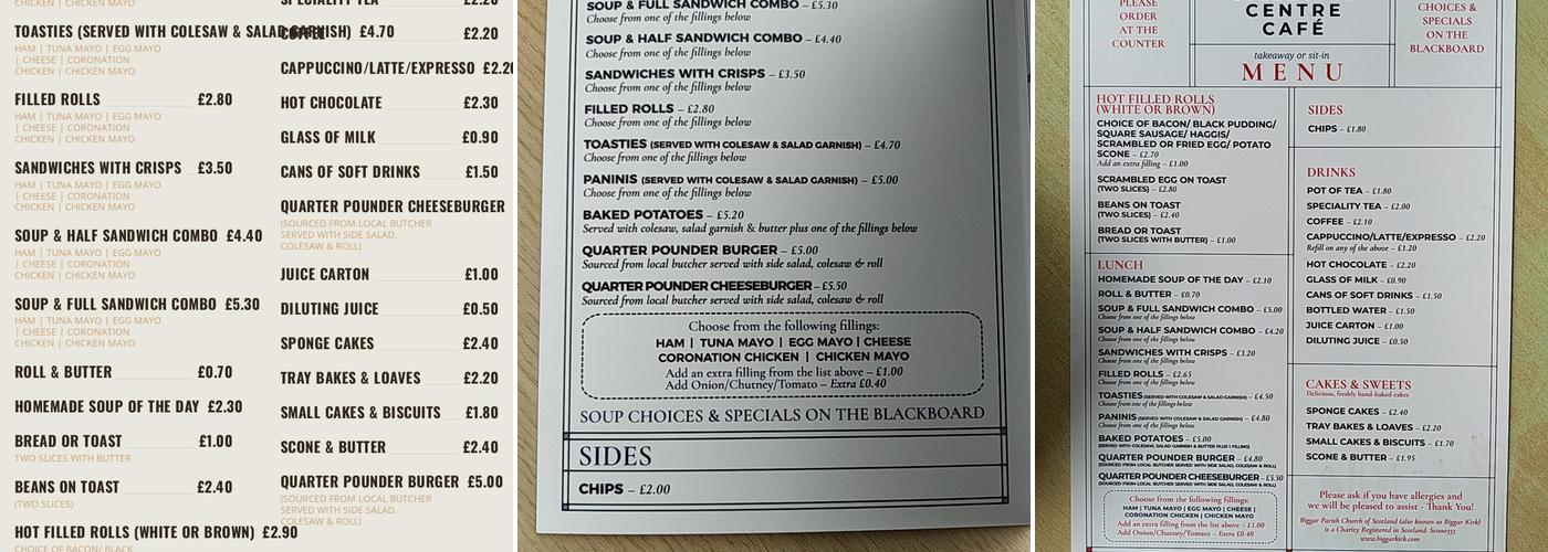 Biggar Kirk-Gillespie Centre Menu