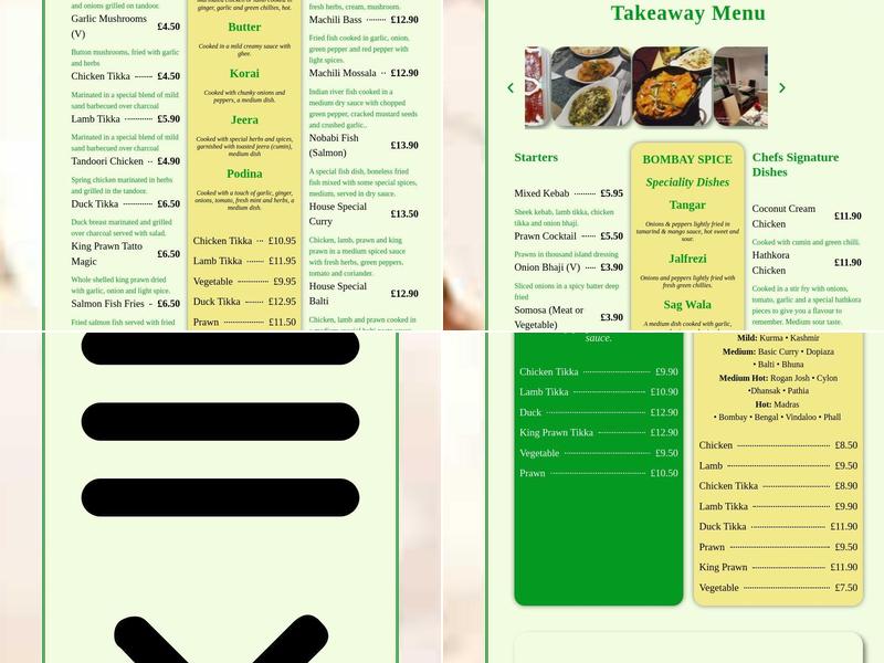 Bombay Spice Menu