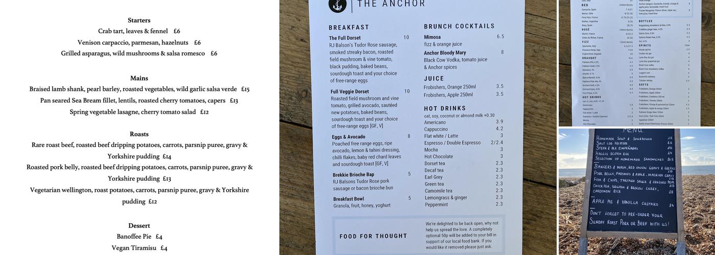 The Anchor Inn Menu