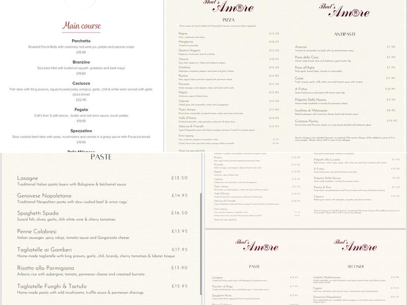 That's Amore Italian Restaurant Menu
