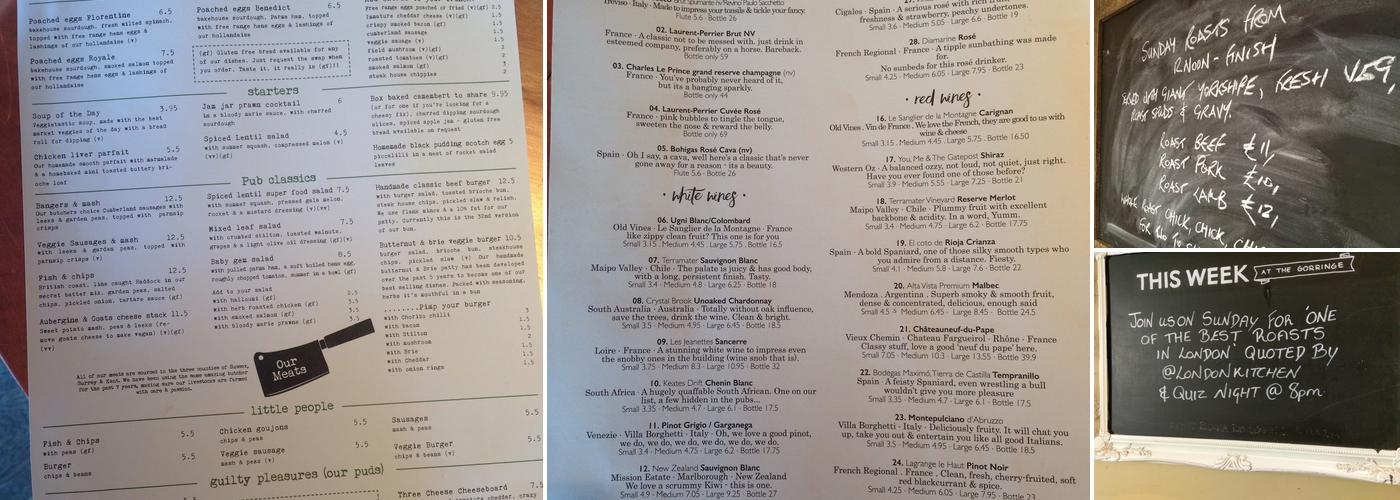 Gorringe Park Menu