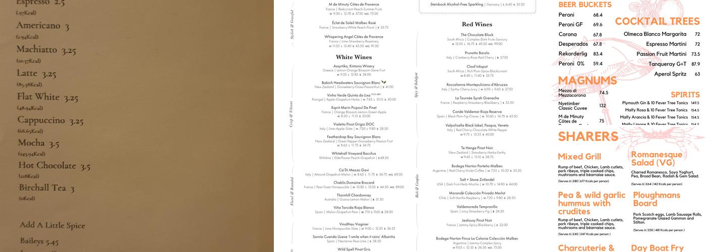 The Castle, Tooting Menu