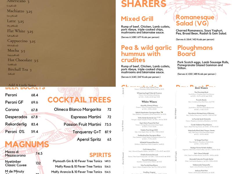 The Castle, Tooting Menu