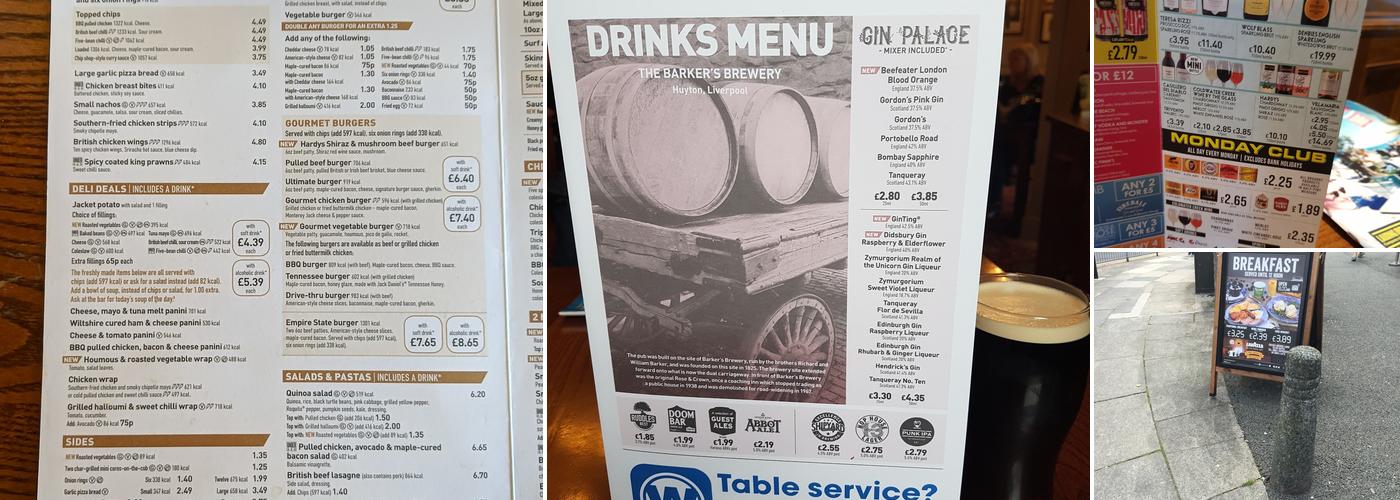 The Barker's Brewery - JD Wetherspoon Menu