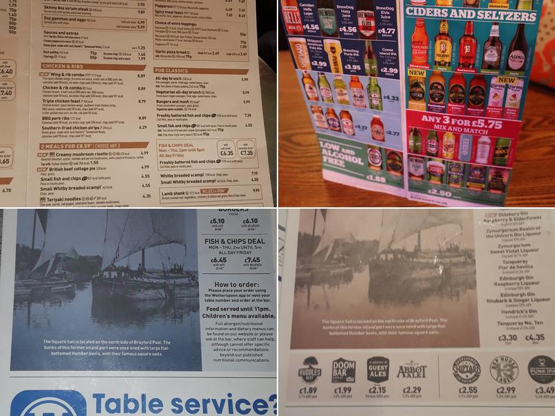 The Square Sail - JD Wetherspoon Menu