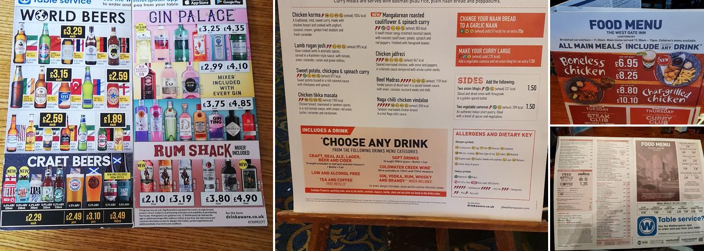 Wetherspoon - The West Gate Inn Menu