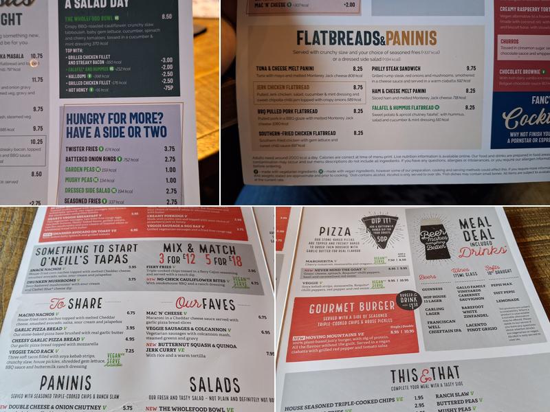 O'Neill's Watford Menu